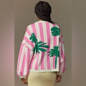 Anthropologie Bel Kazan striped palm tree open cardigan